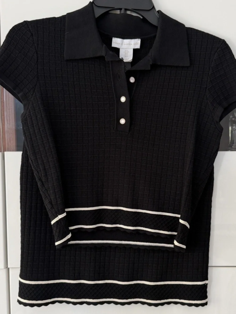 NEW House of Harlow 1960 2 Pc. Knit Set polo top Mini Skirt Black White Small